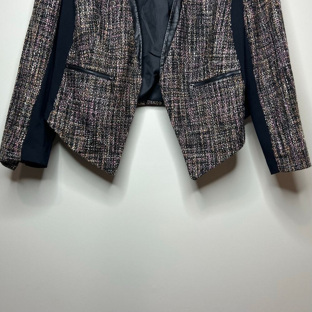 Lane Bryant Open Front Jacket Blazer Size 24 Vegan Leather Trim - Picture 3 of 12